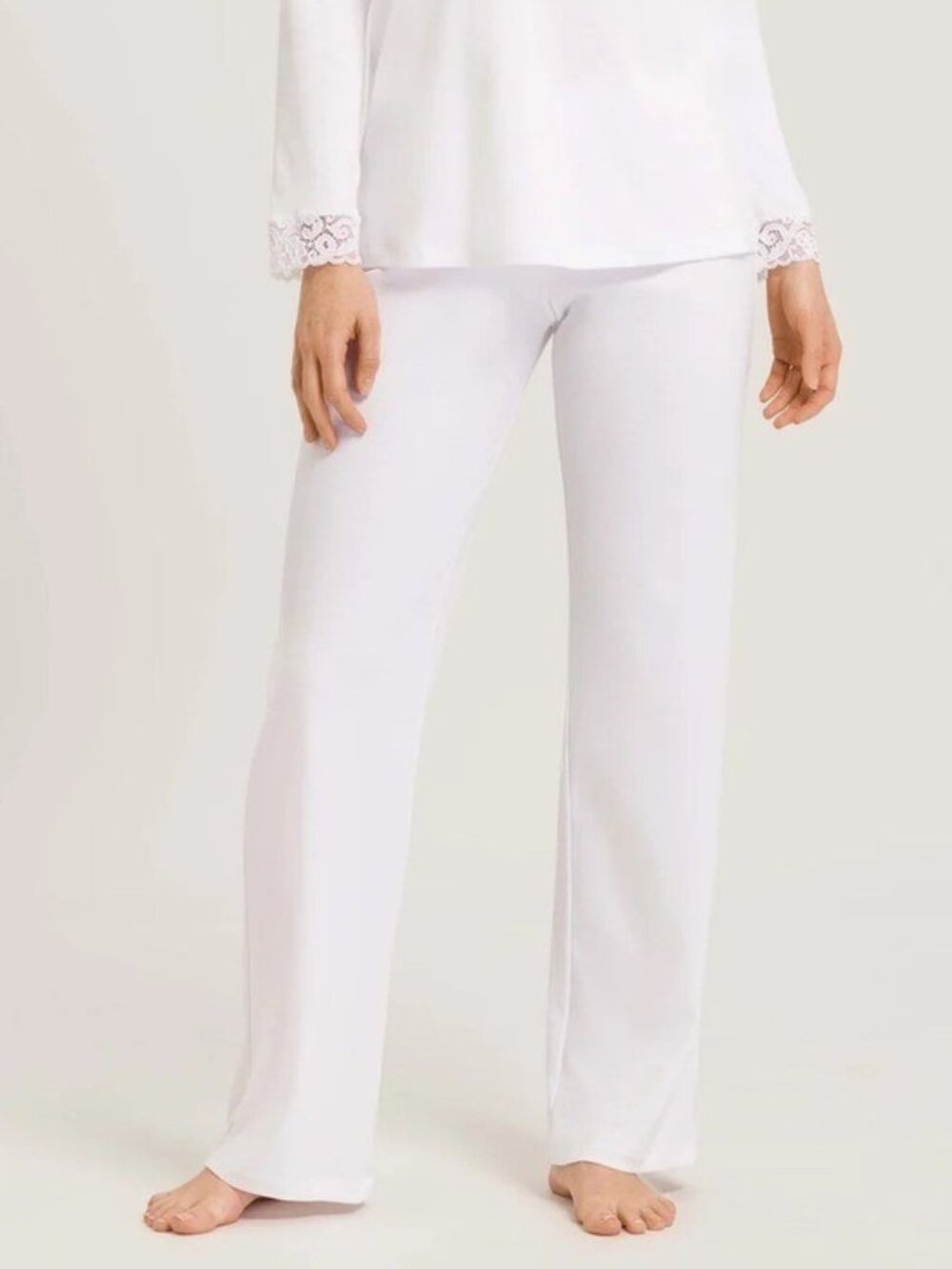 Hanro Moments White Mercerized Cotton Pajama Pants Sz Small Elastic Waist